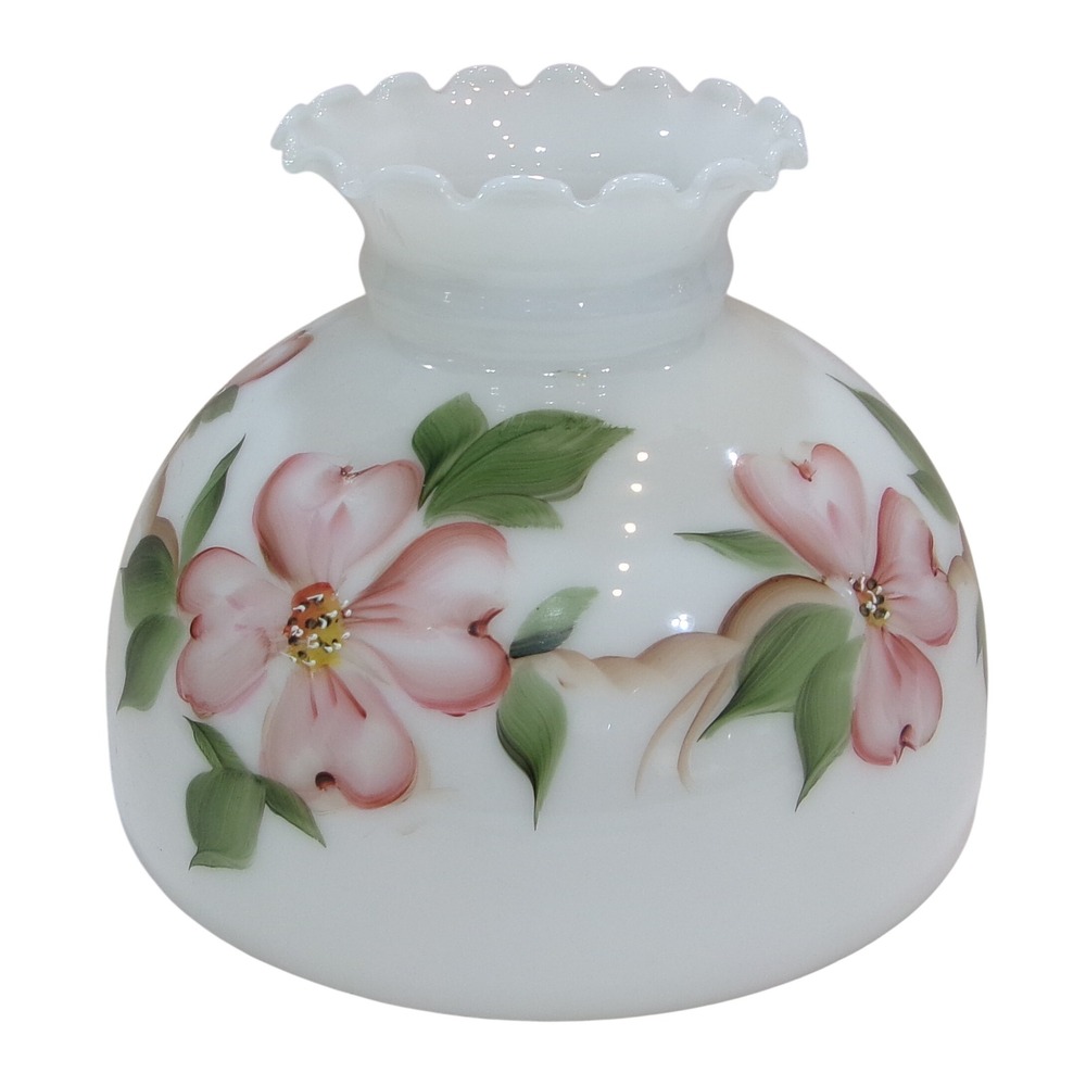 Vintage Milk Glass Ruffled Dogwood Hand Painted Hurricane Lamp Shade